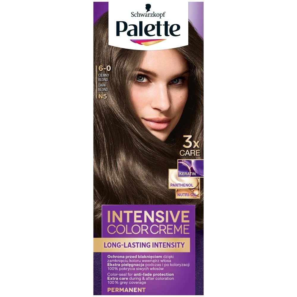Palette Paletė Intensive Color Creme Ilgalaikis intensyvumas 6-0 (N5) Ciemny Blond