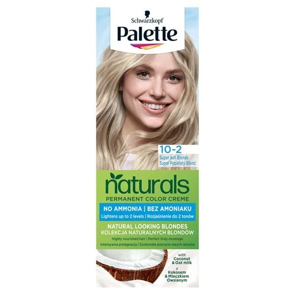 Palette Permanent Naturals Color Creme Go Skirtas šviesiems plaukams 10-2 Super Popielaty Blond