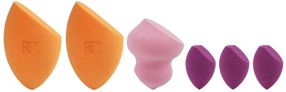 Real Techniques Sponges Set makiažo kempinėlių rinkinys (kempinėlė pagrindo tepimui x2 + mini kempinėlė x3 + kempinėlė kontūravimui)