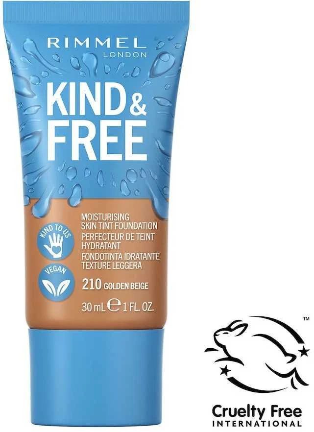 Rimmel London Kind and Free Skin Tint makiažo pagrindas 210-Golden rusvai gelsvas