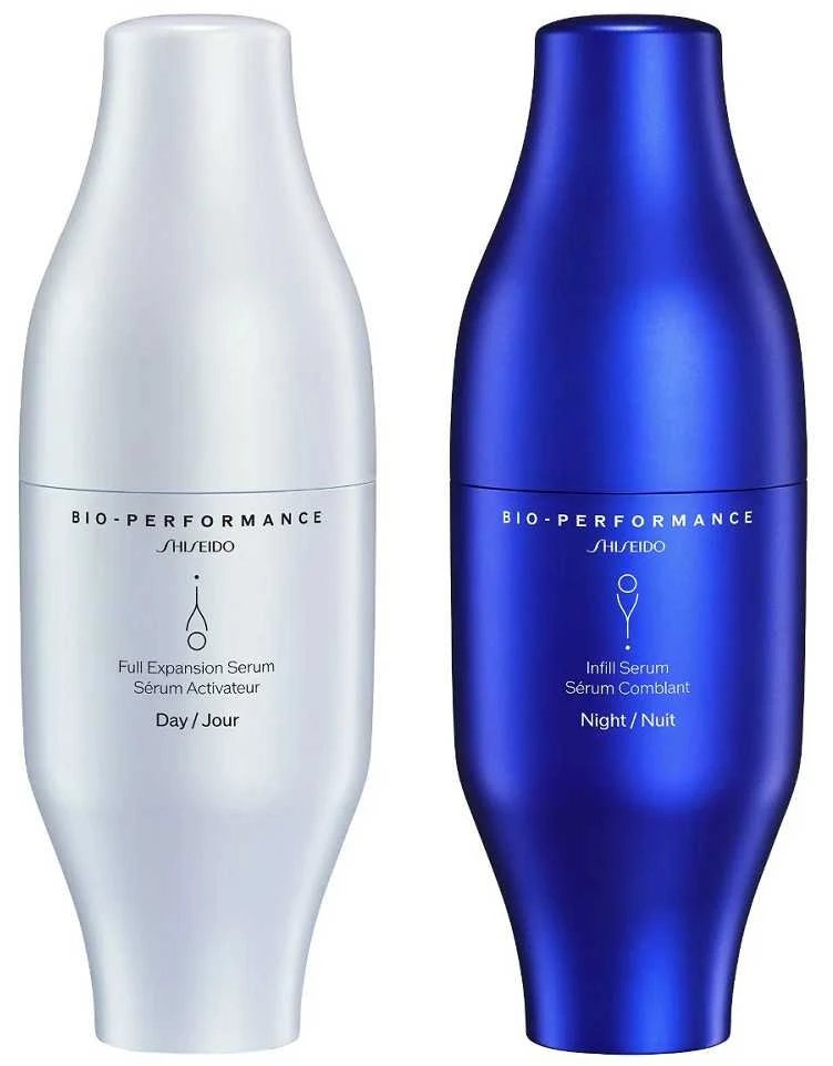 Rinkinys „Shiseido“: „Bio-Performance Infill Anti-Aging Night Serum for Facial“, 30 ml + „Bio-Performance Full Expansion Anti-Aging Day Serum for Facial“, 30 ml