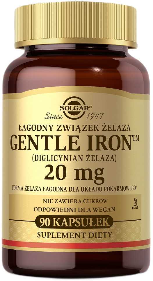 "Solgar Gentle Iron" (geležies bisglicinatas) 20 mg augalinės kapsulės - pakuotė po 90 vnt