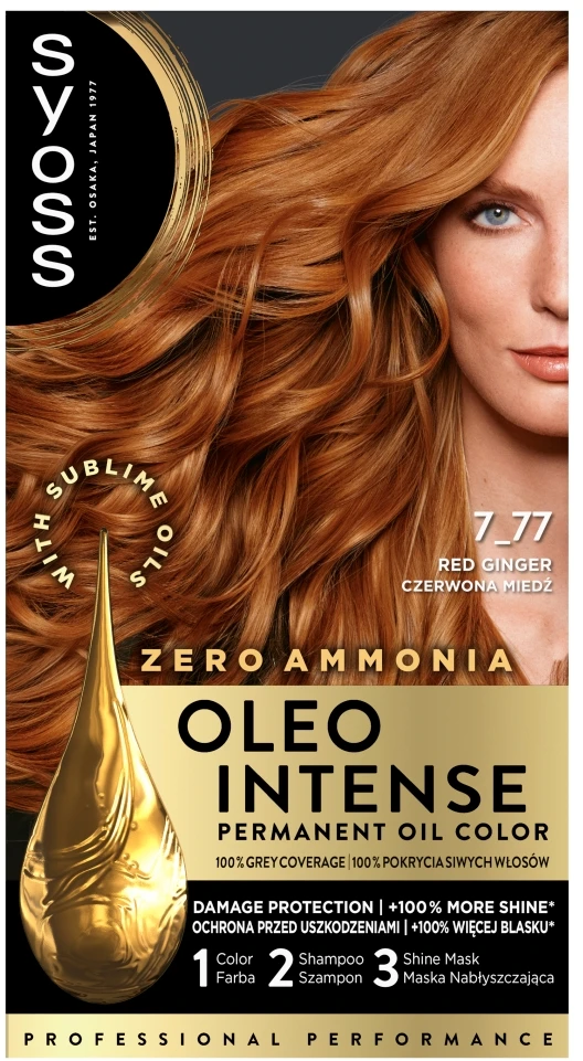 Syoss Oleo intensyvus dažiklis be amoniako prabangus blizgesys 7-77-Vibrant Copper 5 Dalių