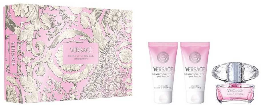 Versace Bright Crystal rinkinys moterims (EDT, 50 ml + kūno losjonas, 50 ml + dušo želė, 50 ml)