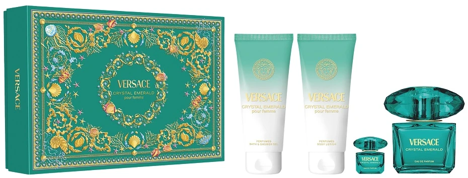 Versace Crystal Emerald Gift Set rinkinys moterims (EDP, 90 ml + kūno losjonas, 100 ml + dušo želė, 100 ml, + EDP, 5 ml)