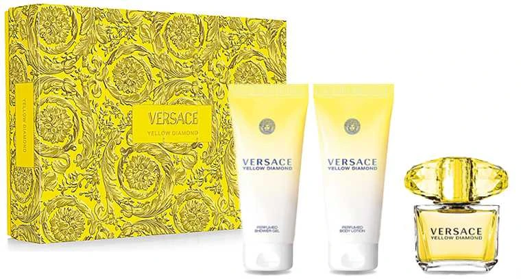 Versace Geltona Diamond rinkinys moterims (EDT, 50 ml + kūno losjonas, 50 ml + dušo želė, 50 ml)