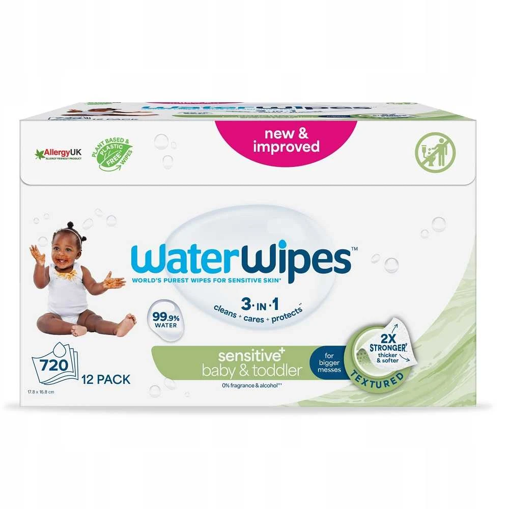 WATER WIPES WATERWIPES BEKAVAPĖS DRĖGNOS SERVETĖLĖS 12 PAKUOČIŲ PO 60 VNT. SENSITIVE