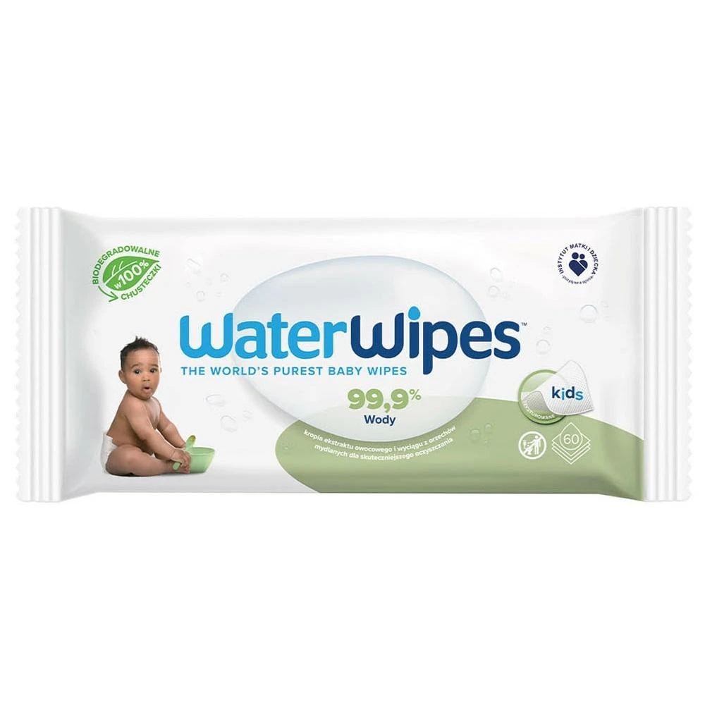WATER WIPES VANDENS SERVETĖLĖS WaterWipes, servetėlės, sudrėkintos grynu vandeniu, muilinės uogos (su pridėtu muilinės uogos ekstraktu), 60 vnt. PL