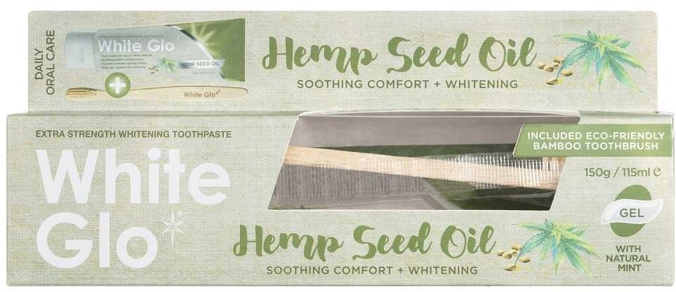 White Glo Baltas Glo Hemp Seed Oil Dantų balinanti dantų pasta su kanapių aliejumi 150g/115ml + bambuko dantų šepetėlis