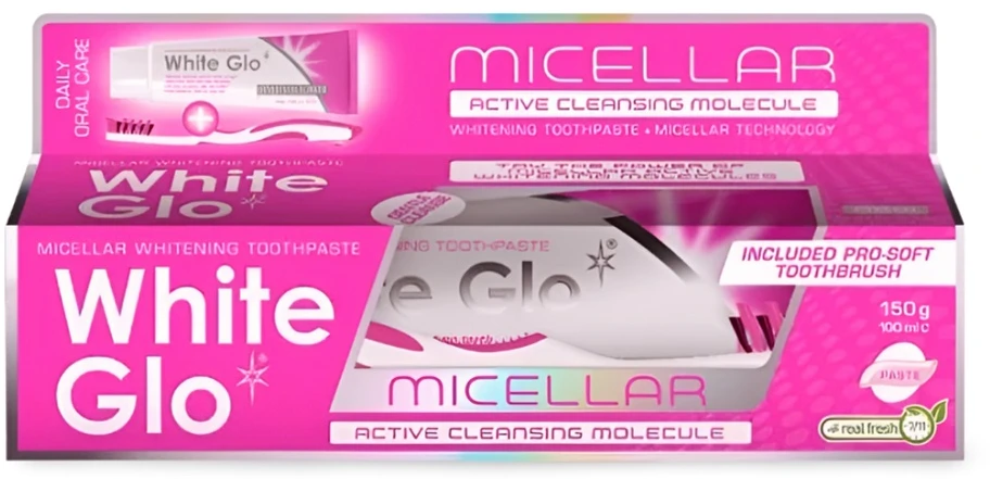 White Glo Baltas Glo Micellar micelarna pasta wybielająca do zębów 150g/100ml + szczoteczka