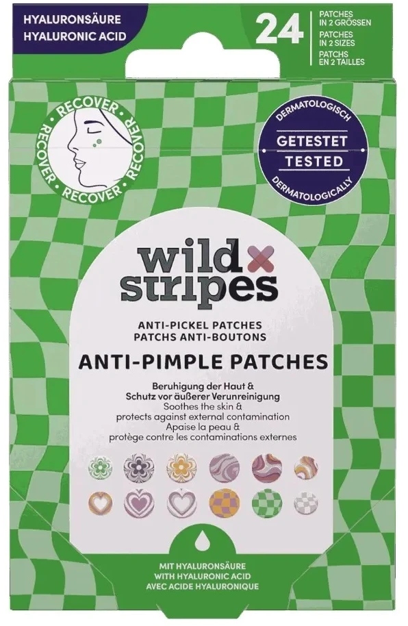 Wild Stripes „Groovy Protect“ hidrokoloidiniai pleistrai nuo spuogų su hialurono rūgštimi (pleistrai nuo spuogų) 24 vnt.