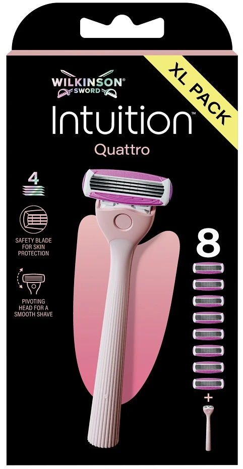 Wilkinson Sword „Wilkinson Intuition Quattro“ apsauginis skustuvas su 4 ašmenimis ir 8 kasetėmis