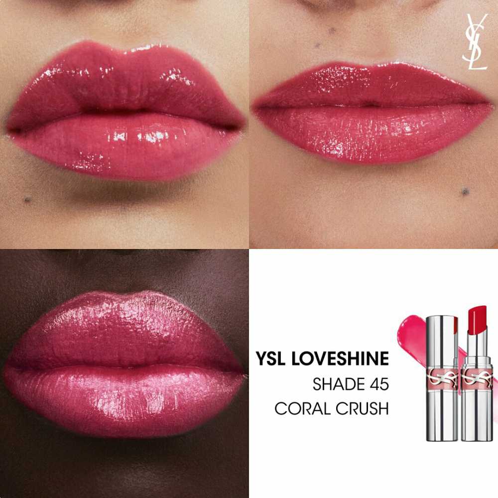 Yves Saint Laurent Loveshine Lipstick drėkinamieji lūpų dažai, 3 g | spalva: 45 Coral Crush