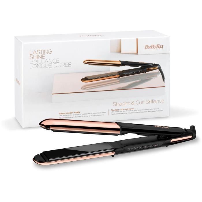 BaByliss Straight & Curl Brilliance plaukų garbanojimo žnyplės, šiltos, juodos, rožinės spalvos, 3 m