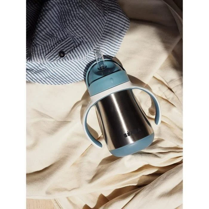 Beaba metalinė gertuvė su šiaudeliu, 250 ml, mėlynos spalvos
