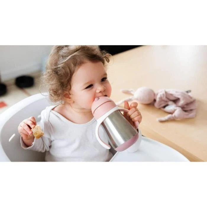 Beaba metalinė gertuvė su šiaudeliu, 250 ml, rožinės spalvos