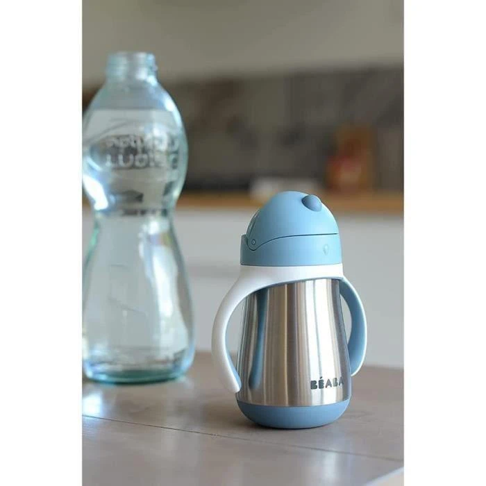 Beaba metalinė gertuvė su šiaudeliu, 250 ml, mėlynos spalvos