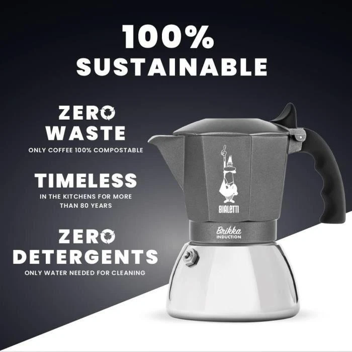 BIALETTI BRIKKA INDUCTION 4TZ 180 ml Anthracite, Sidabrinis
