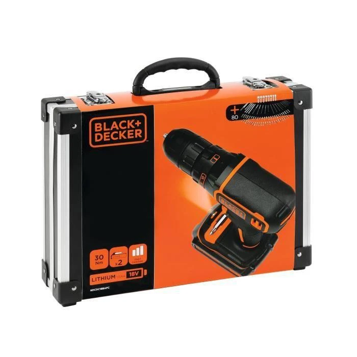 Akumuliatorinis gręžtuvas-suktuvas Black & Decker BDCDC18BAFC + 2x1.5Ah + antgalių rinkinys