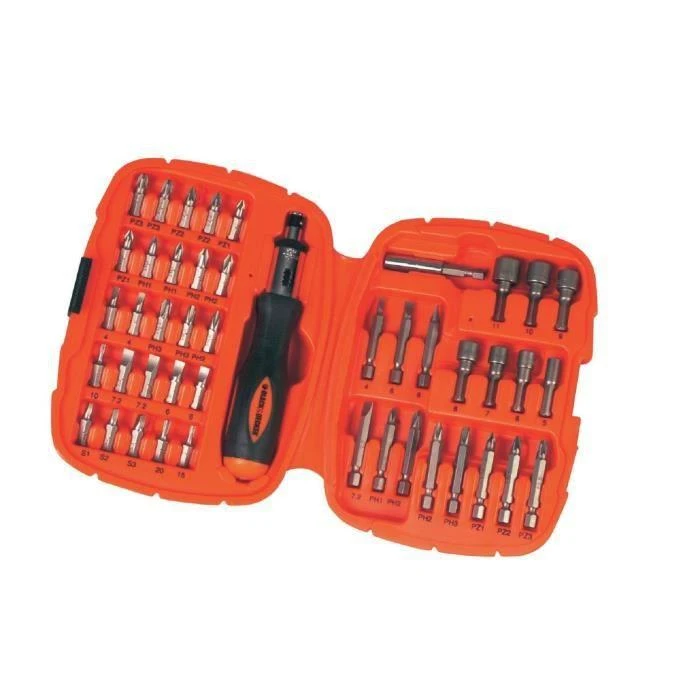 Black & Decker „Juodas & Decker“ 45 antgalių ir galvučių rinkinys 1/4' terkšlei Juodas+DECKER [A7039-XJ]