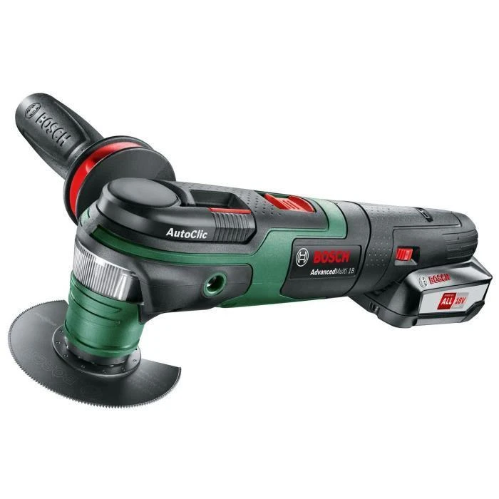 Bosch AdvancedMulti18 su priedais ir akumuliatoriumi