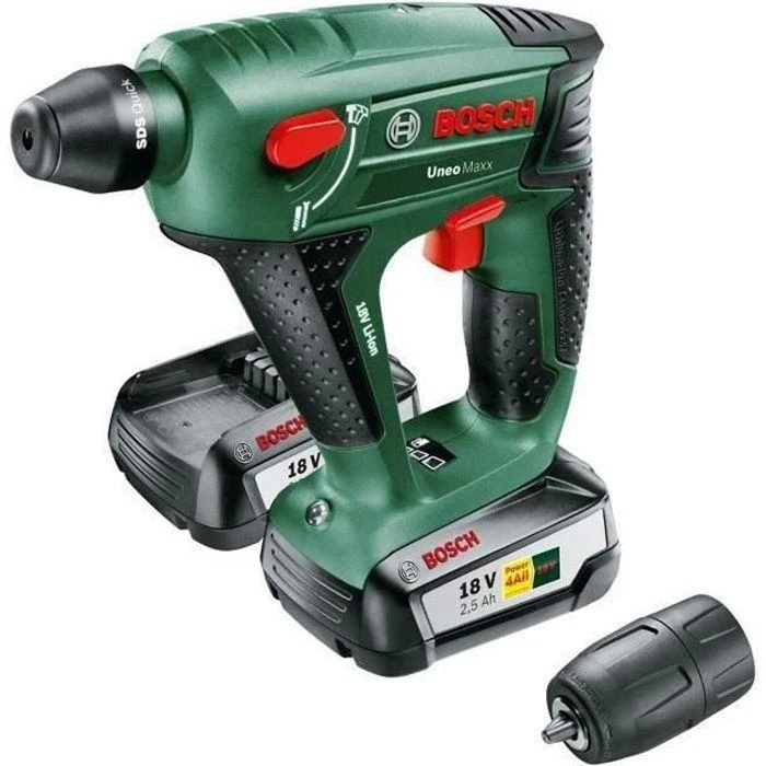 Perforatorius Bosch Uneo Maxx; 0,6 J; SDS-greitas; 18 V; 2x2,5 Ah akum.