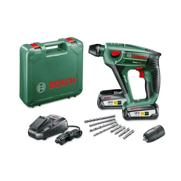 Perforatorius Bosch Uneo Maxx; 0,6 J; SDS-greitas; 18 V; 2x2,5 Ah akum.
