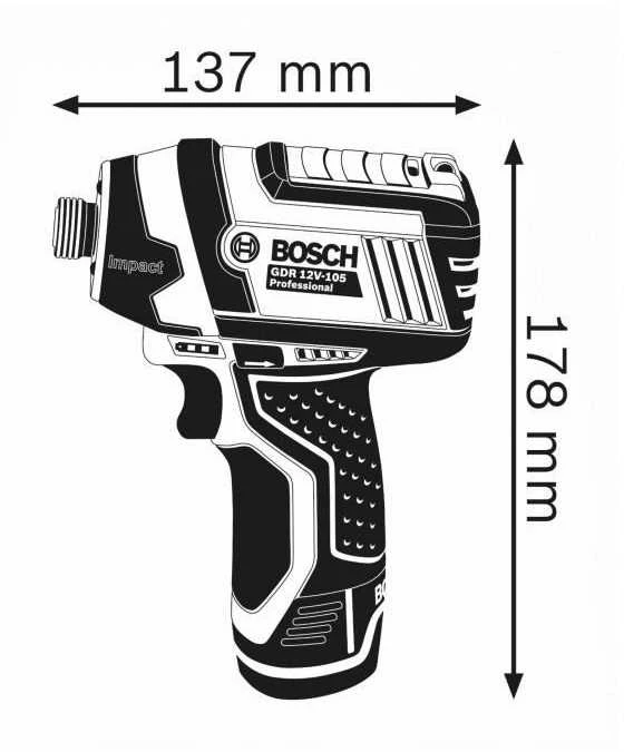 Bosch Akumuliatorinis smūginis suktuvas GDR 12V-105, 2x2.0Ah