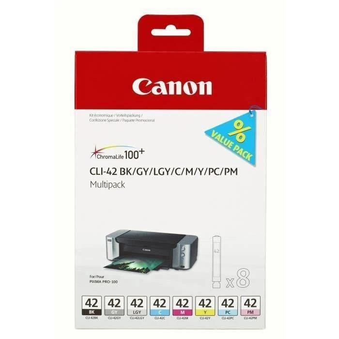 CANON 1LB CLI-42 8inks rašalo kasetė juodas ir spalvos standartinės talpos sudėtinė pakuotė pilni 8 rašalai