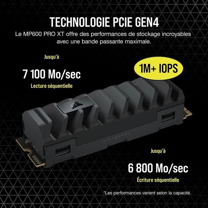 Corsair SSD MP600 PRO XT 1000 GB SSD form factor M.2 2280 SSD sąsaja PCIe Gen 4.0 x4 Rašymo greitis 5800 MB/s Skaitymo greitis 7100 MB/s