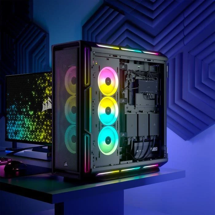 „Corsair“ | Grūdinto stiklo išmanusis korpusas | „iCUE 5000T RGB“ | Šoninis langas | Juodas | Vidutinio dydžio bokštas | ATX