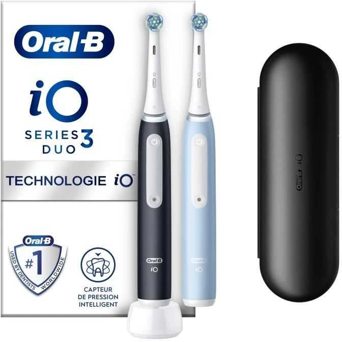 Braun iOG3d.2i6.2K Oral-B iO3 Elektrinis Dantų Šepetėlis Matt Juodas/Ice Mėlyna Duo Pack Edition