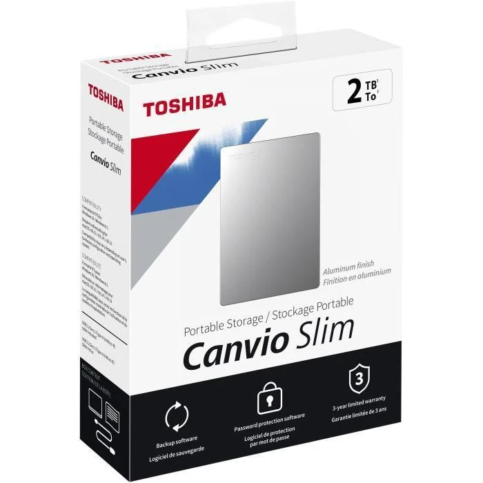 Kietasis diskas TOSHIBA Canvio Slim 2TB USB 3.2 Sidabrinis
