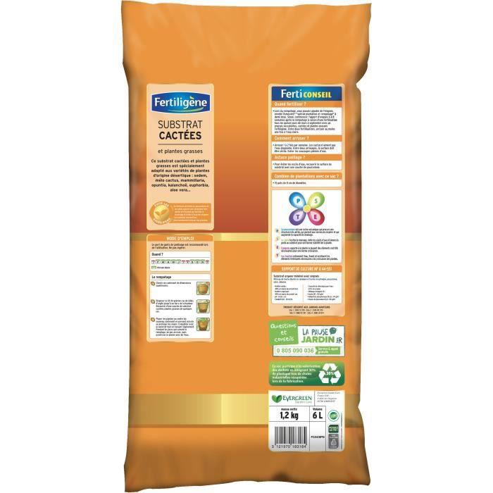 Substrat FERTILIGENE Pour Cactées Et Plantes Grasses - 6 L Avec Engrais, Pouzzolane Et Sable - Fabriqué En France