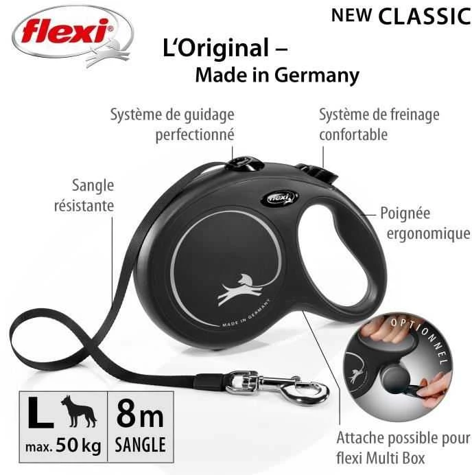 Flexi New Classic L pavadėlis šunims iki 50kg juostinis 8m juodos spalvos