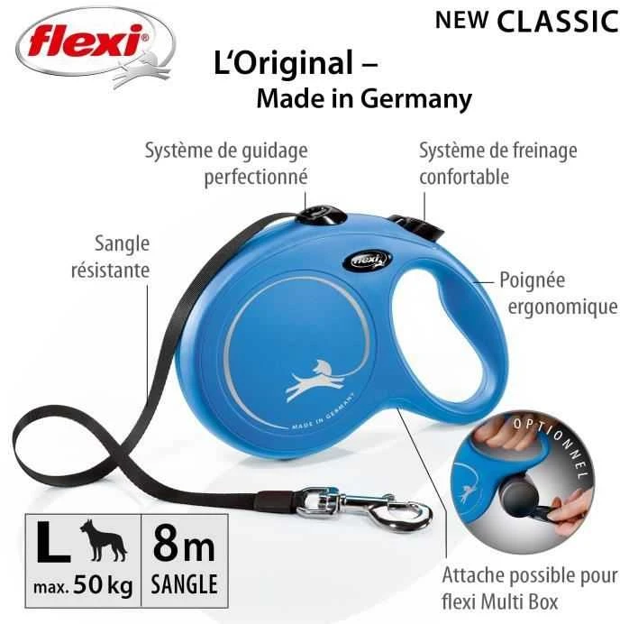 Flexi New Classic L pavadėlis šunims iki 50kg juostinis 8m mėlynos spalvos