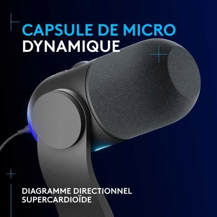 Logitech G Yeti GX Dynamic kardioidinis laidinis mikrofonas (juodas) su RGB | USB