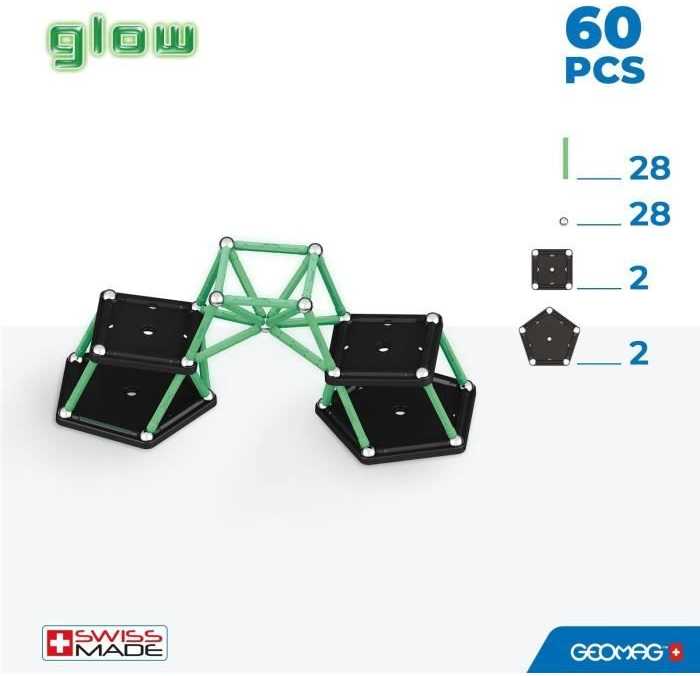 Šviečiantys perdirbti magnetiniai blokeliai 60 vienetų GEOMAG GEO-338