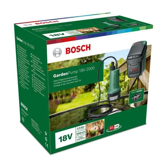 Bosch akumuliatorinis lietaus vandens siurblys GardenPump 18V-2000, 1x2,5Ah