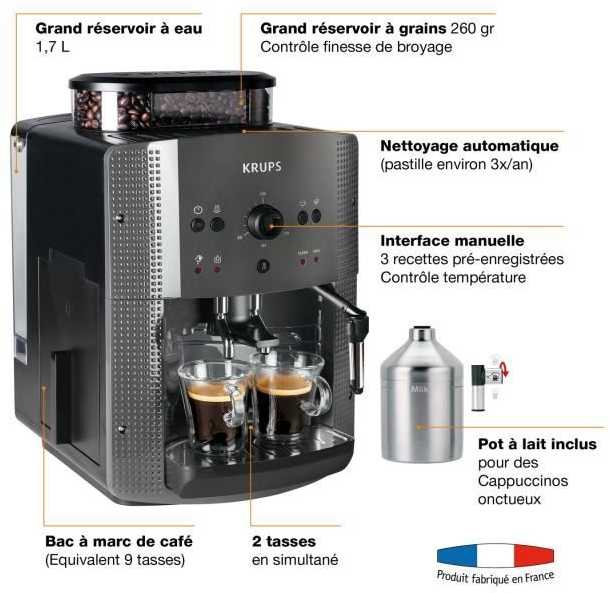 Kavos aparatas Krups | | EA810B70 | Slėgis 15 bar | Su pieno plakikliu | Automatinis | Juodas