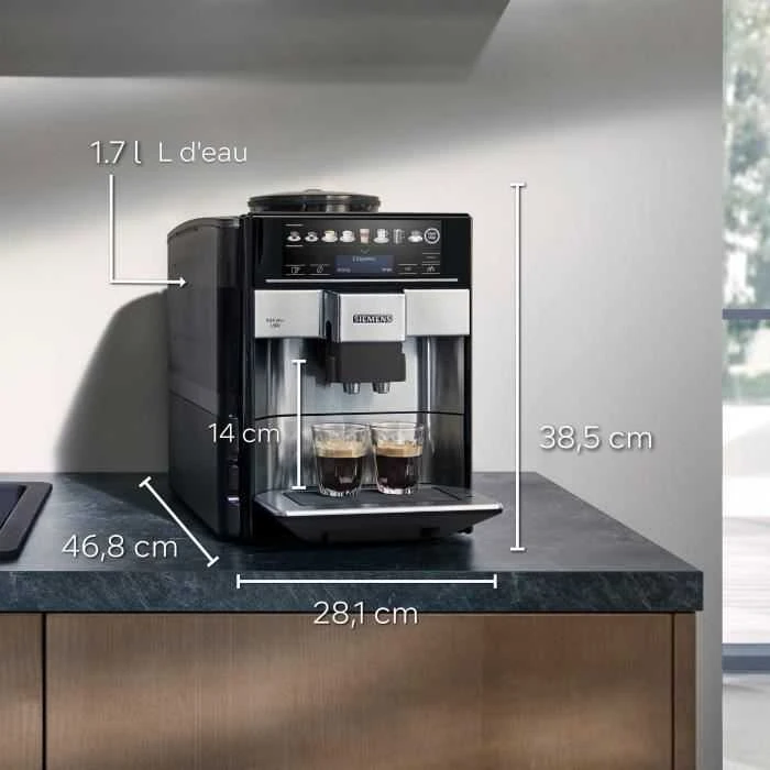 SIEMENS Kavos aparatas TE655203RW Slėgis 15 bar, Su pieno plakikliu, Automatinis, 1500 W, Juodas/ stainless steel