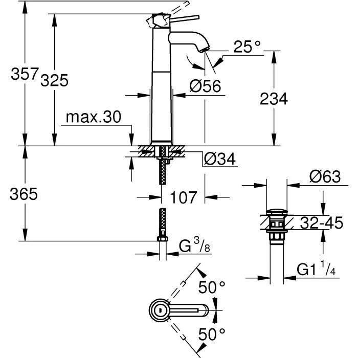 Grohe izlietnes maisītājs Start Classic XL, ar push-open, hroms