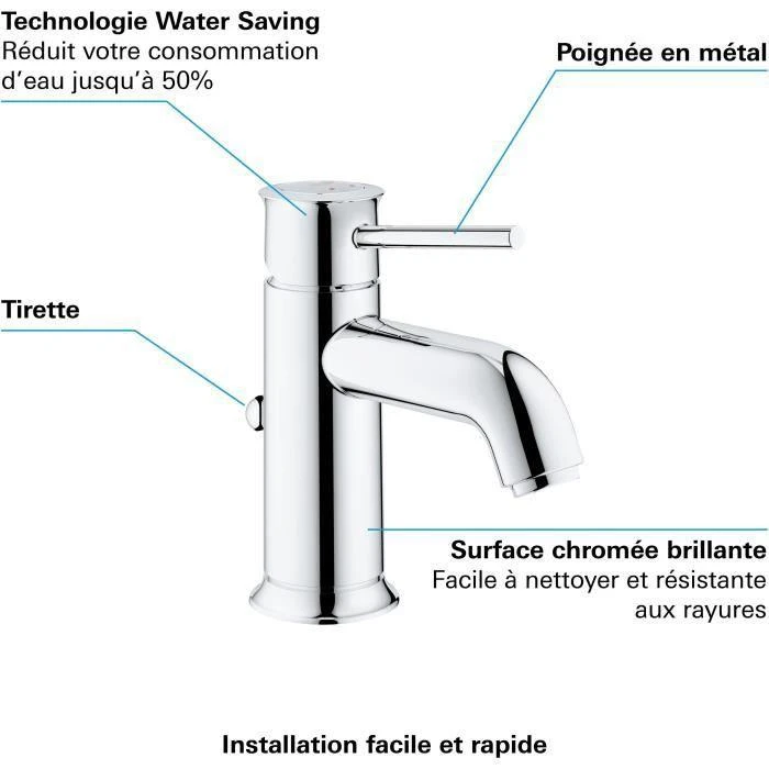 Grohe Praustuvo maišytuvas Start Classic, su iššokančiu snapu, chromuotas