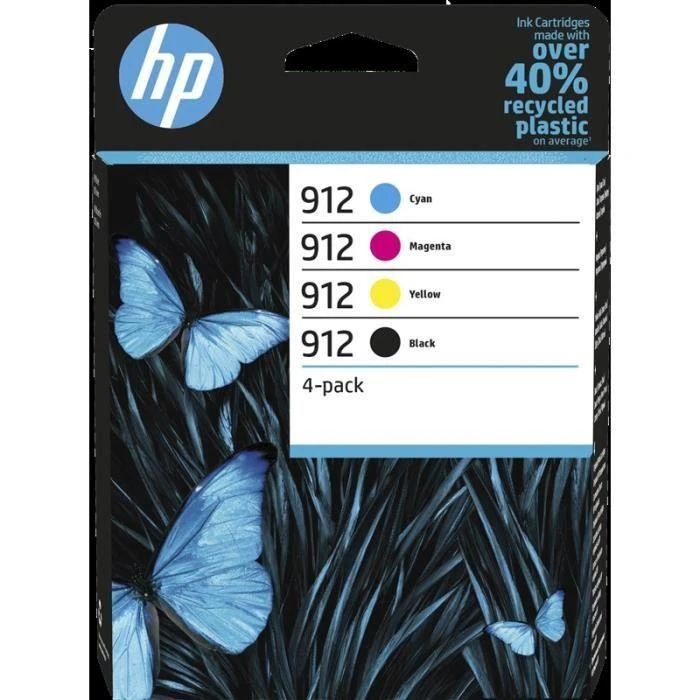 Hewlett Packard (HP) Hewlett-Packard kasečių rinkinys 912 (6ZC74AE), juoda, žydra, purpurinė, geltona kasetė