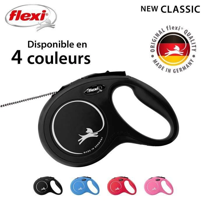 Flexi New Classic M pavadėlis šunims iki 20kg virvinis 8m juodos spalvos