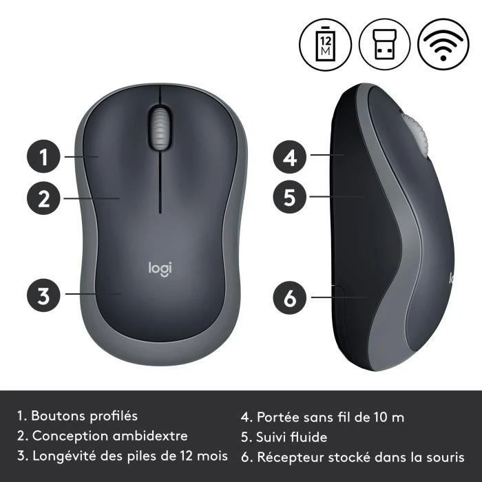 Bevielė pelė Logitech M185 pilka