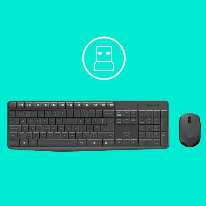 Logitech MK235 Belaidė Klaviatūra ir pelė - Pilkas-FRA-2.4GHZ-CENTRAL