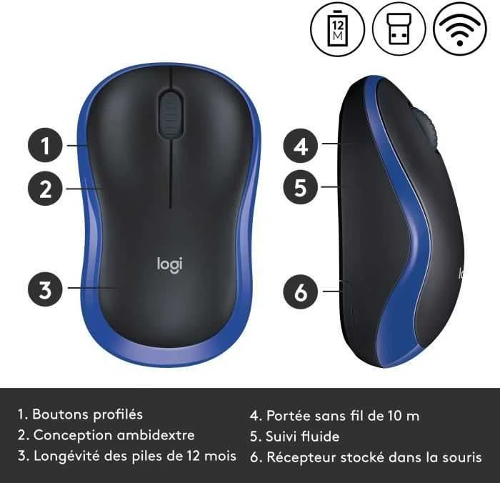 Bevielė pelė Logitech M185, Mėlyna