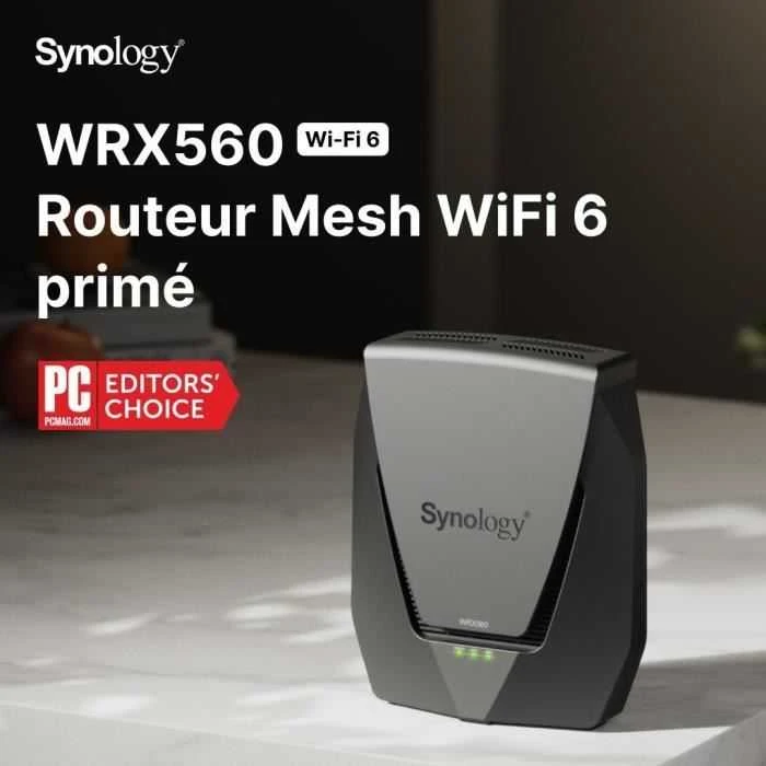 Modemas Synology | Dviejų dažnių „Wi-Fi 6“ Maršrutizatorius | WRX560 | 802.11ax | 600+2400 Mbit/s | 10/100/1000 Mbit/s | Ethernet LAN (RJ-45) jungtys 4 | Tinklo palaikymas: Taip | MU-MiMO: Ne | Mobilusis plačiajuostis ryšys: Ne | Antenos tipas: Vidinė