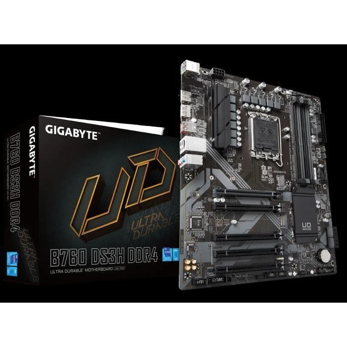 Pagrindinė plokštė Gigabyte Gigabaitas | B760 DS3H DDR4 1,0 M/B | Procesorių šeima Intel | Procesoriaus lizdas LGA1700 | DDR4 DIMM | Atminties lizdai 4 | Palaikomos standžiojo disko sąsajos SATA, M.2 | SATA jungčių skaičius 4 | Mikroschemų rinkinys Intel B760 Express | ATX